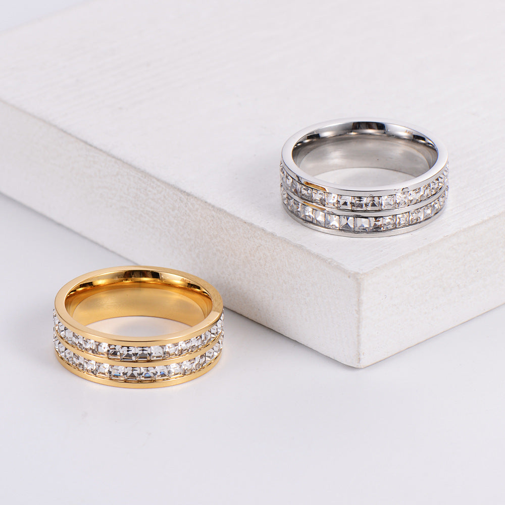 Hexagon Geometric Stainless Steel Zircon Inlay Rings