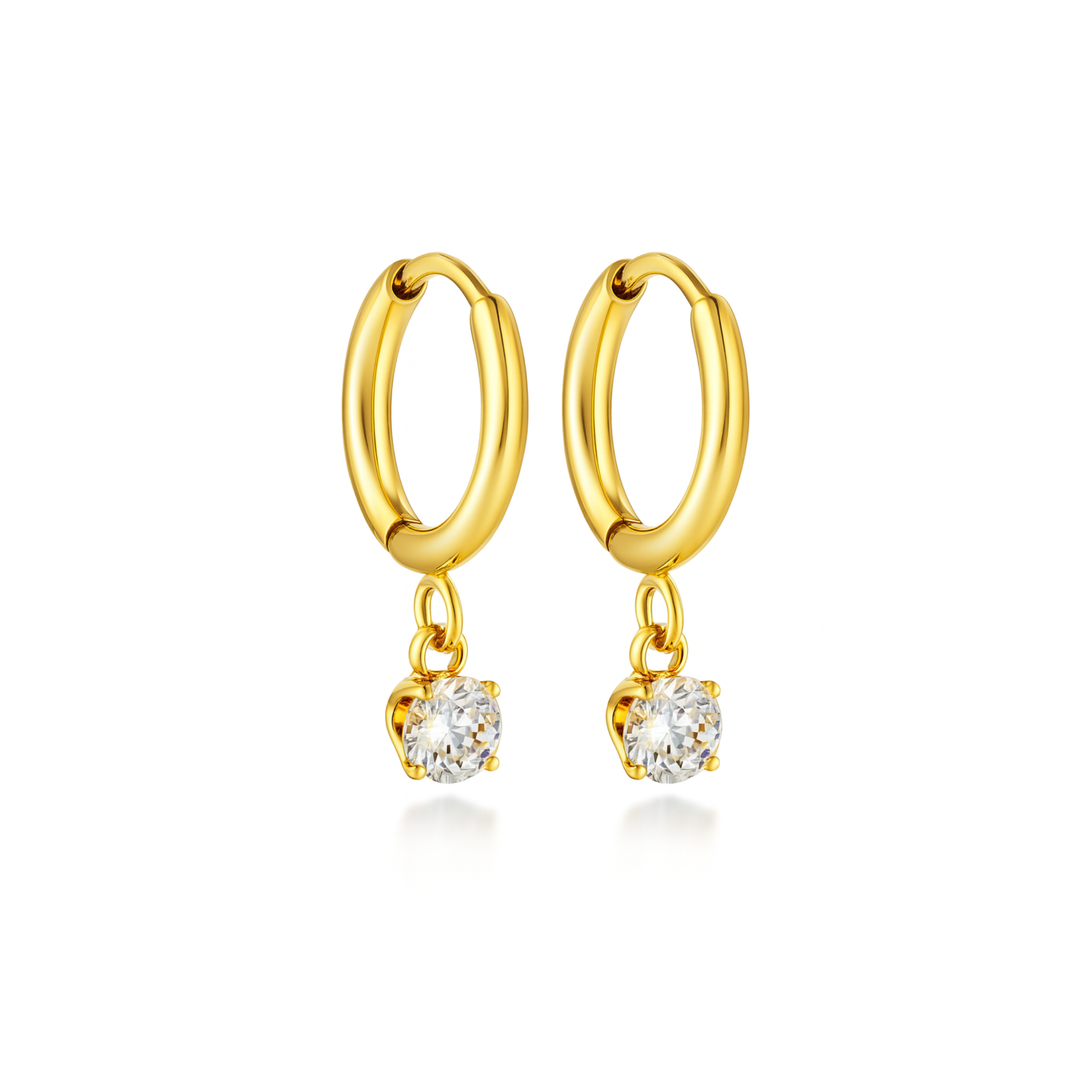 Dangled solitaire diamond style hoops - Gold