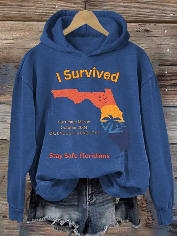 Women's Survived Hurricane Milton! Stay safe. Floridian Print Casual Sweatshirt