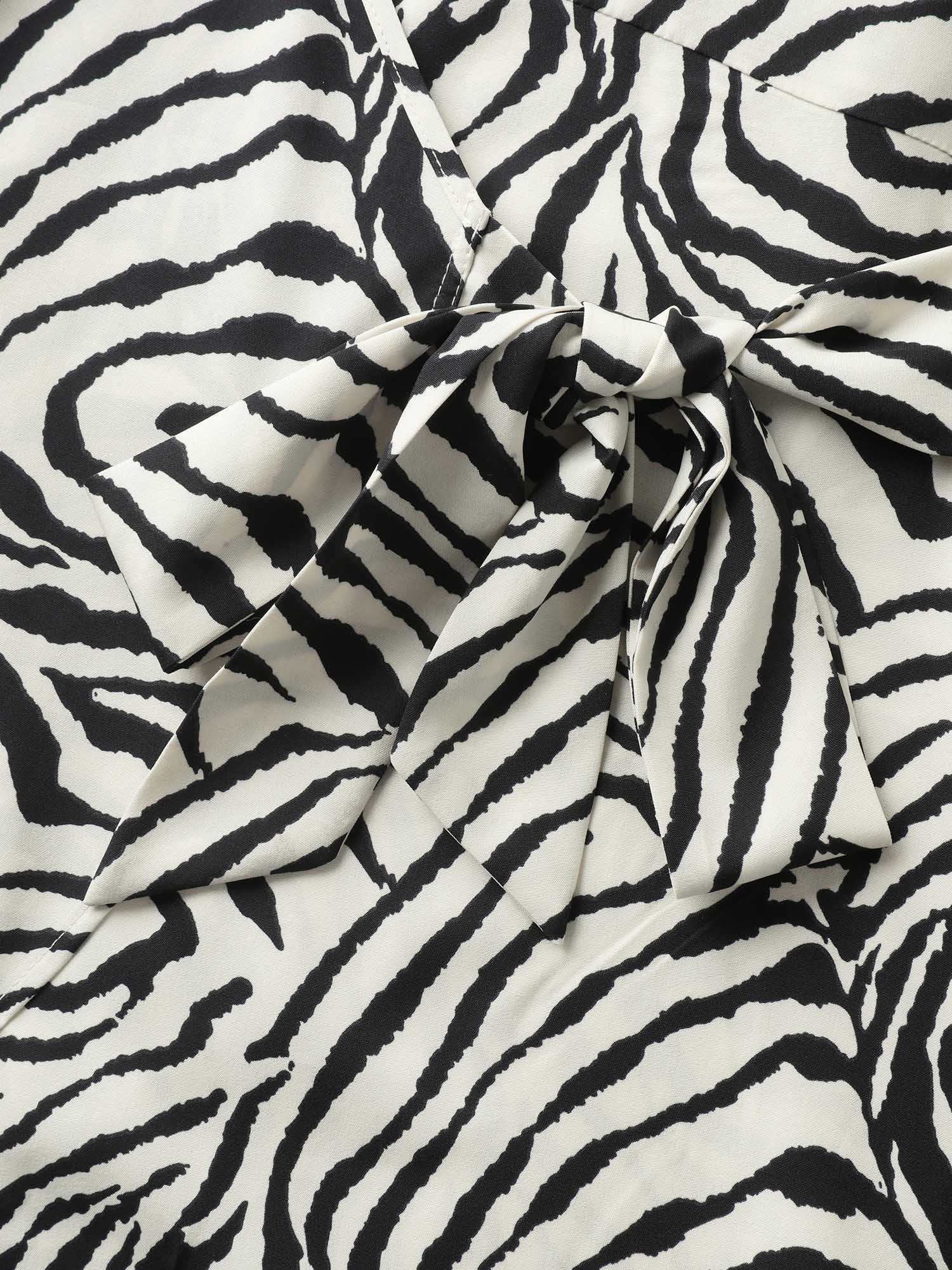 Zebra Print Wrap Tie Flowy Blouse