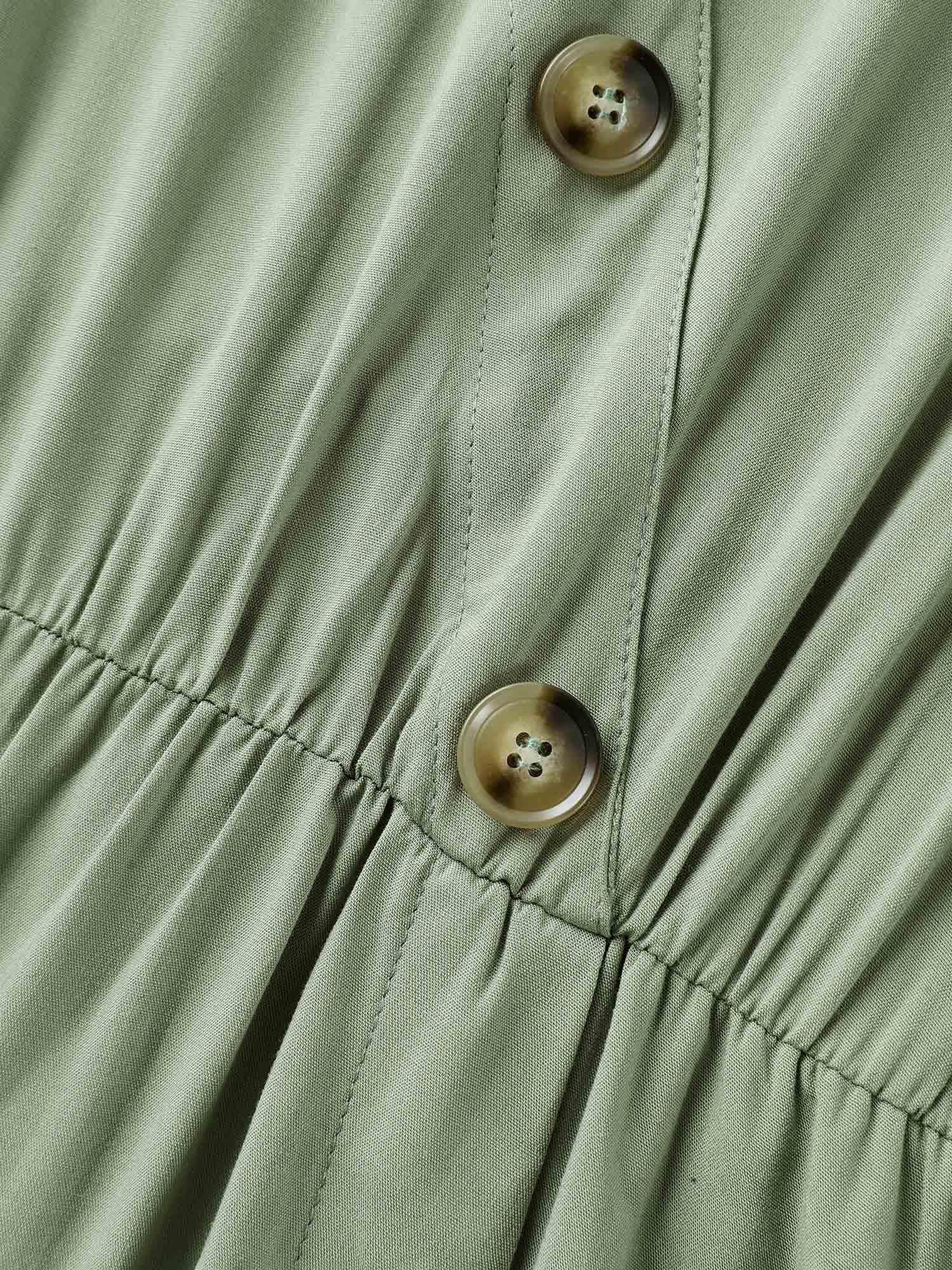 Rayon Button Detail Belted Pockets Midi Dress