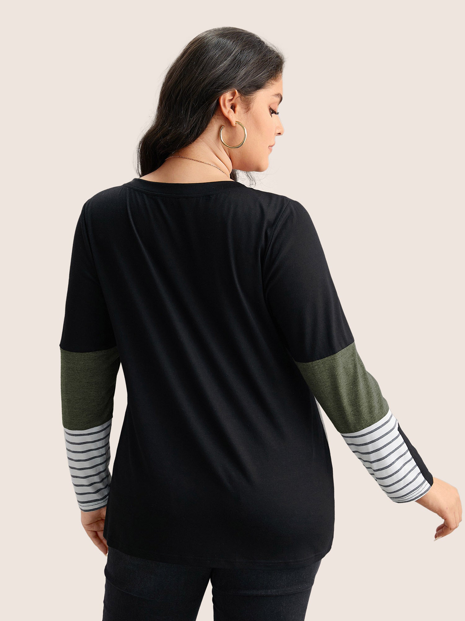 Colorblock Contrast Striped V Neck T-shirt