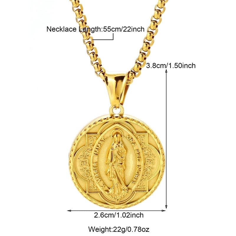 Modern Style Classic Style Portrait Cross Solid Color 304 Stainless Steel 18K Gold Plated Round Pendant Necklace
