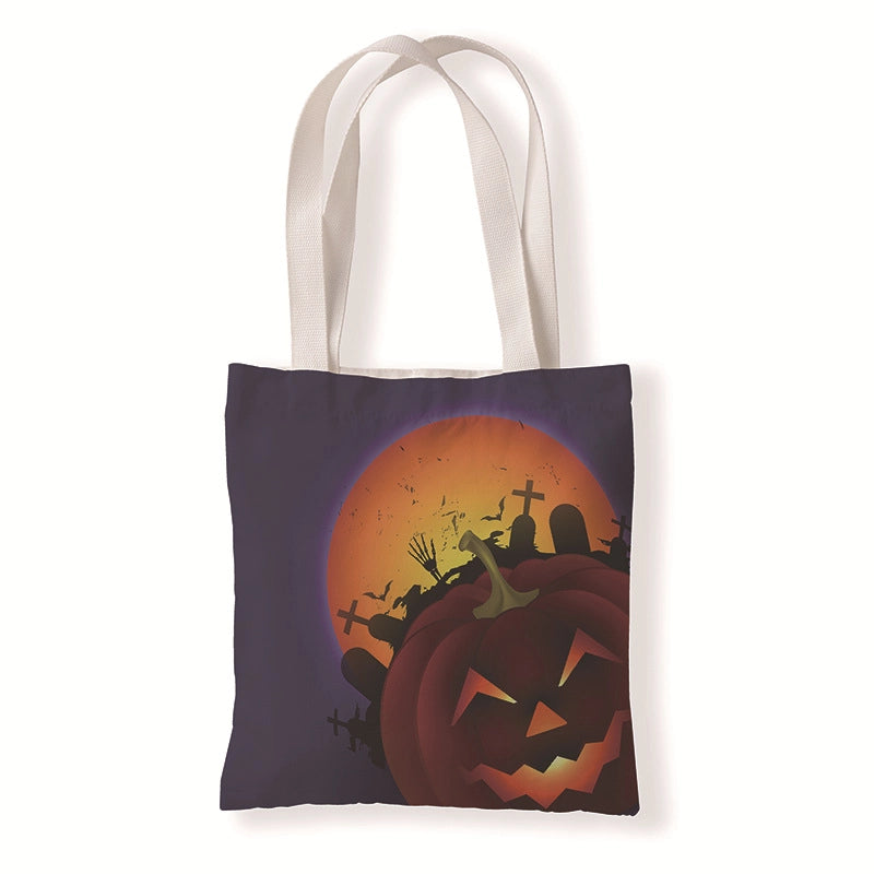 Halloween Women's Medium Canvas Pumpkin Letter Elegant Streetwear Square Open Canvas Bag