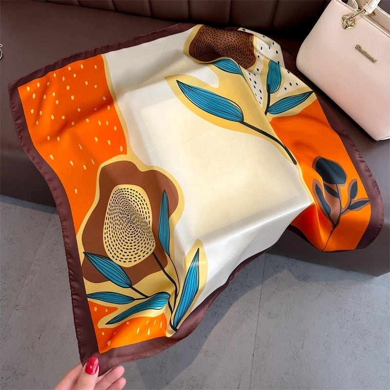 Women's Classic Style Color Block Polyester Printing Silk Scarf