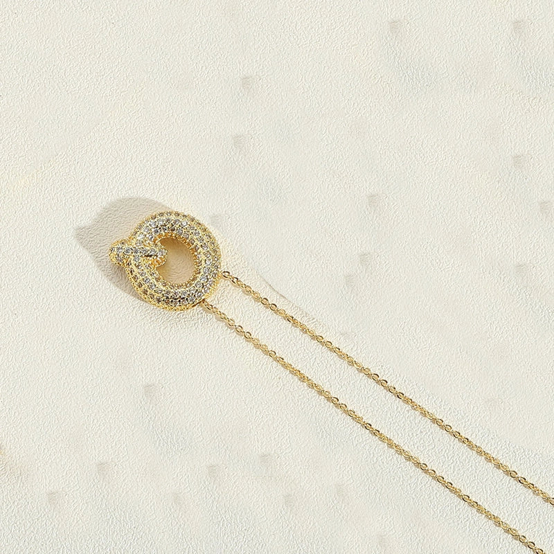 Copper 14K Gold Plated Minimalist Inlay Letter Zircon Pendant Necklace