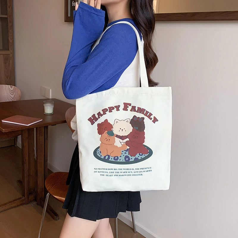 Women's Medium Canvas Cartoon Cute Square Zipper Shoulder Bag