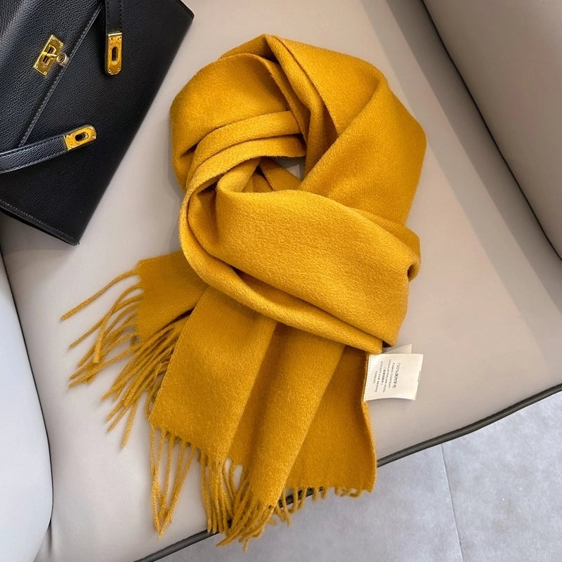 White Pure Wool Scarf Female Winter Student Warm Scarf New Versatile Tassel Narrow Scarf Couple