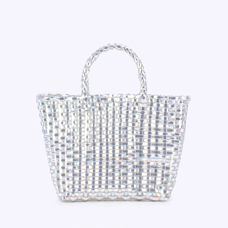 Women's Small PVC Solid Color Elegant Streetwear Weave Square Open Straw Bag