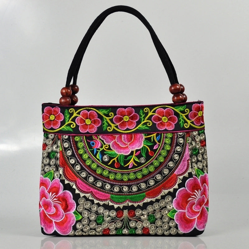 Women's Small Cotton Flower Classic Style Square Zipper Shoulder Bag