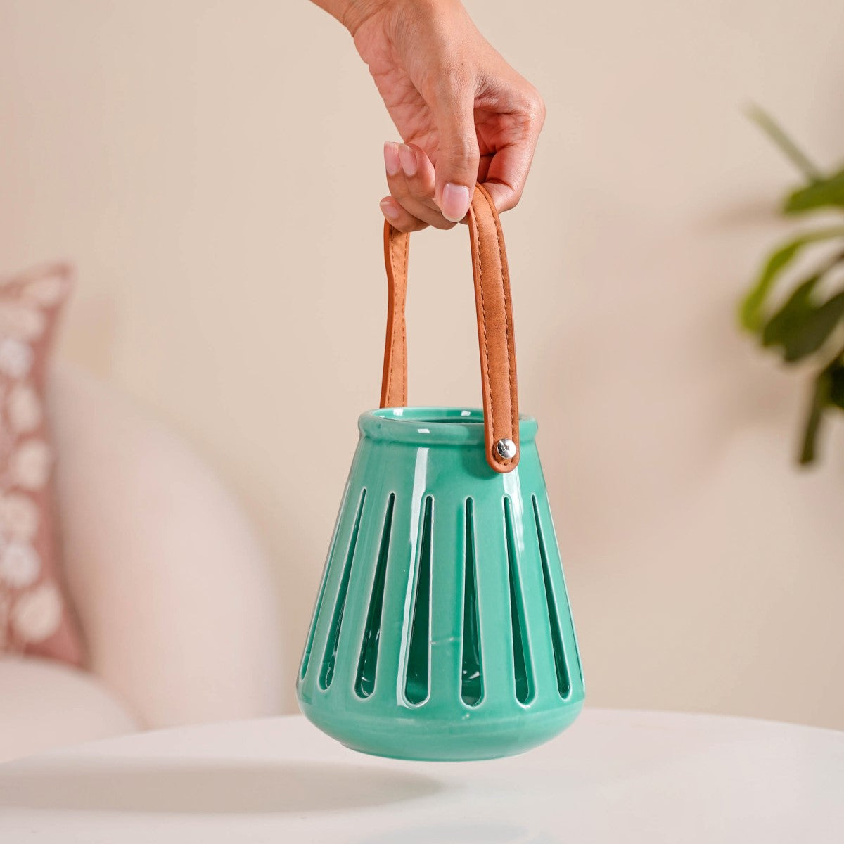 Teal Decorative Ceramic Lantern Set of 2