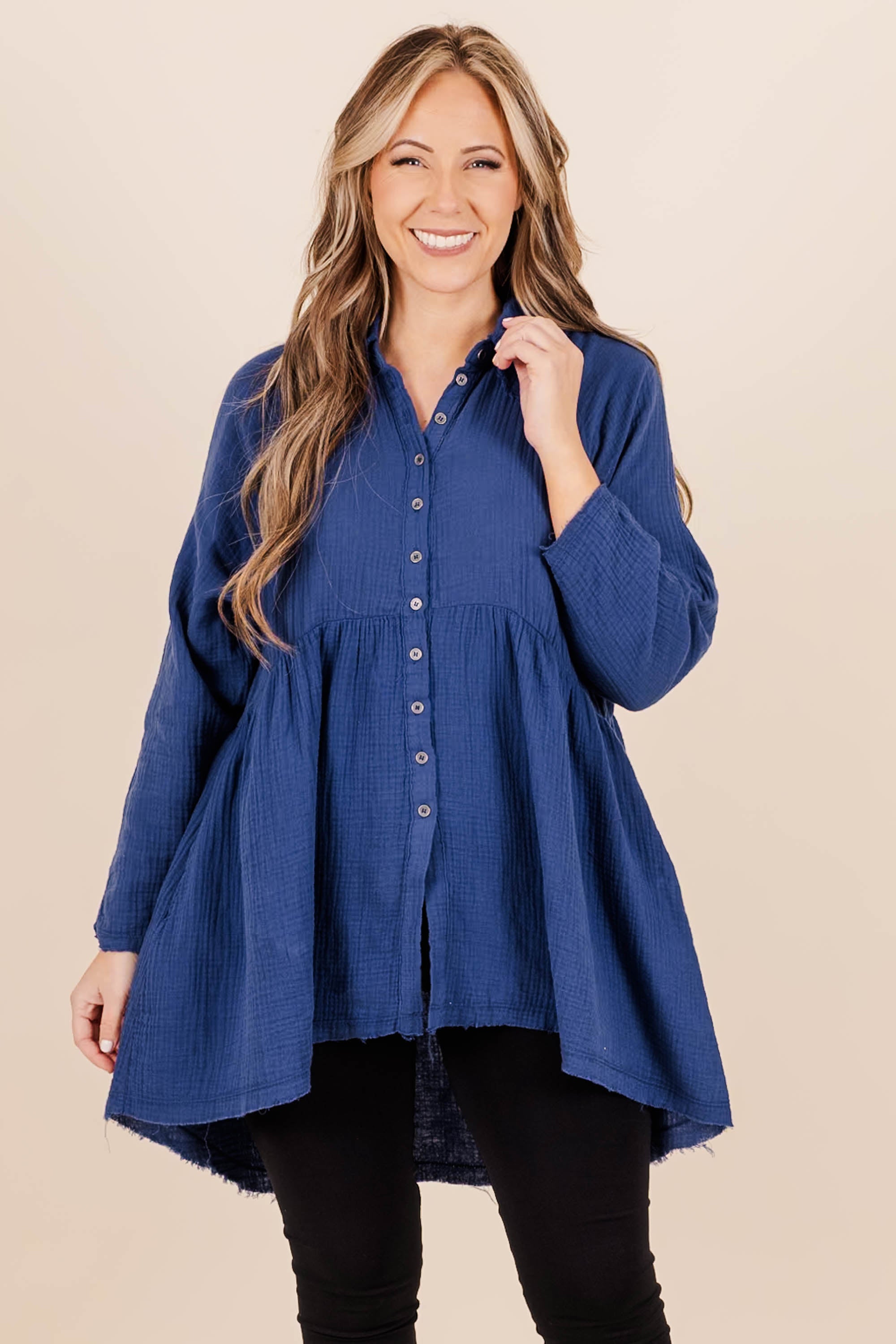 Stuck In Her Daydream Top. Light Navy