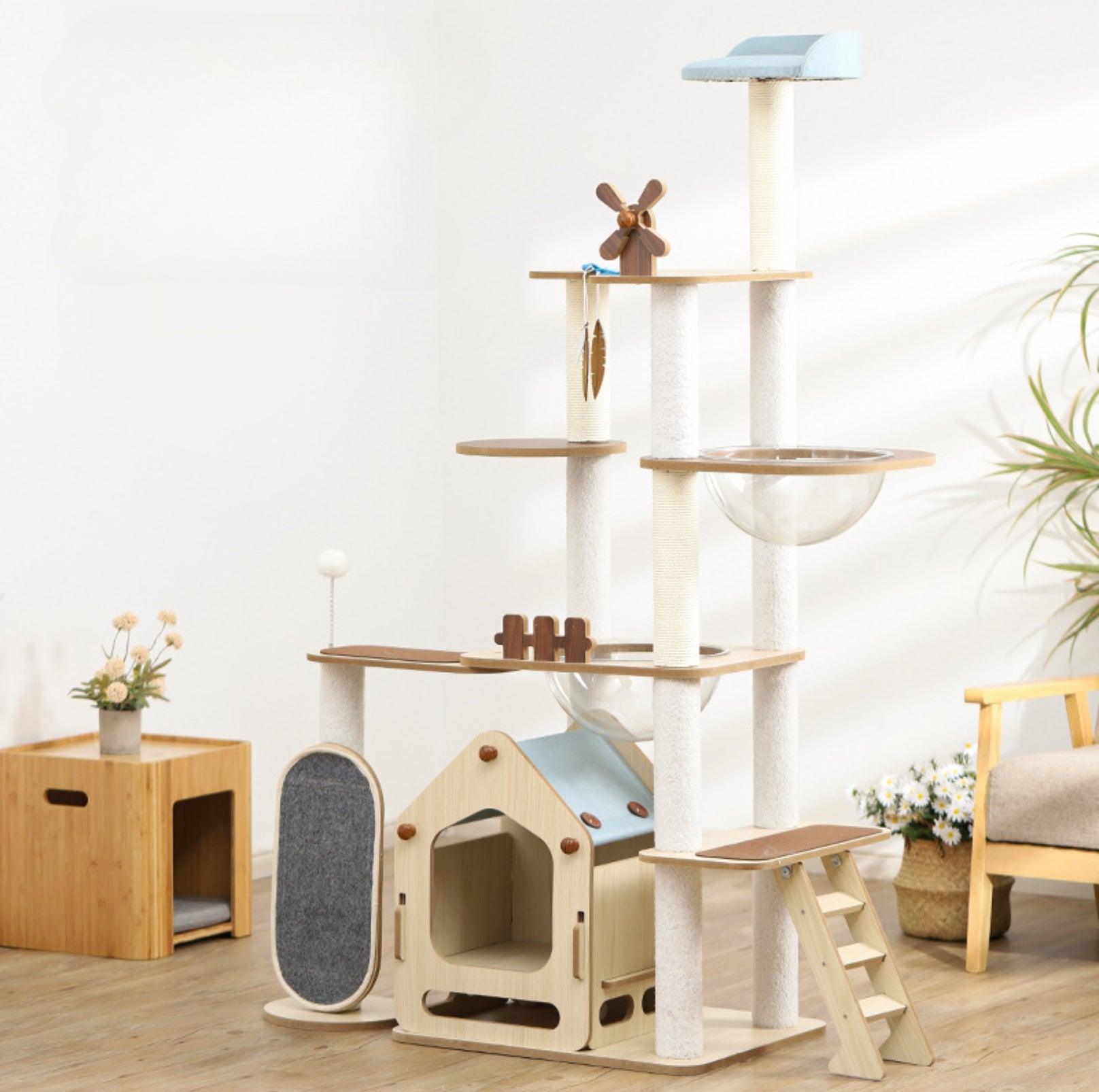 Adorable & Attractive Modern Wooden Large Cat Tree with Windmill Design