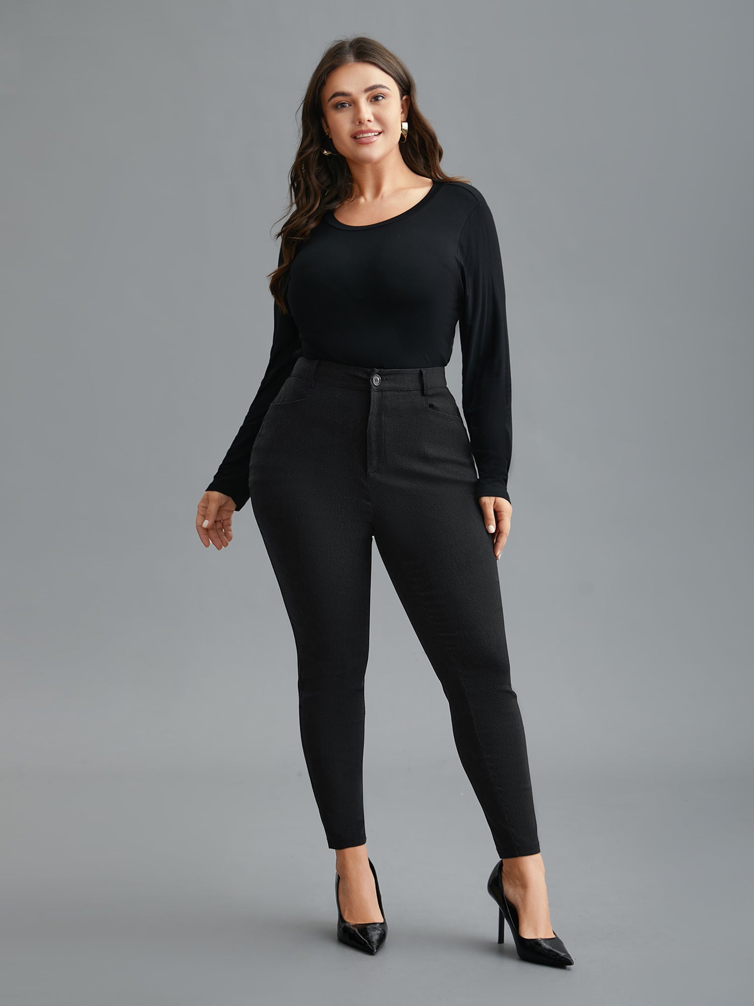 Heather Slim-Fit Mid-Rise Pants