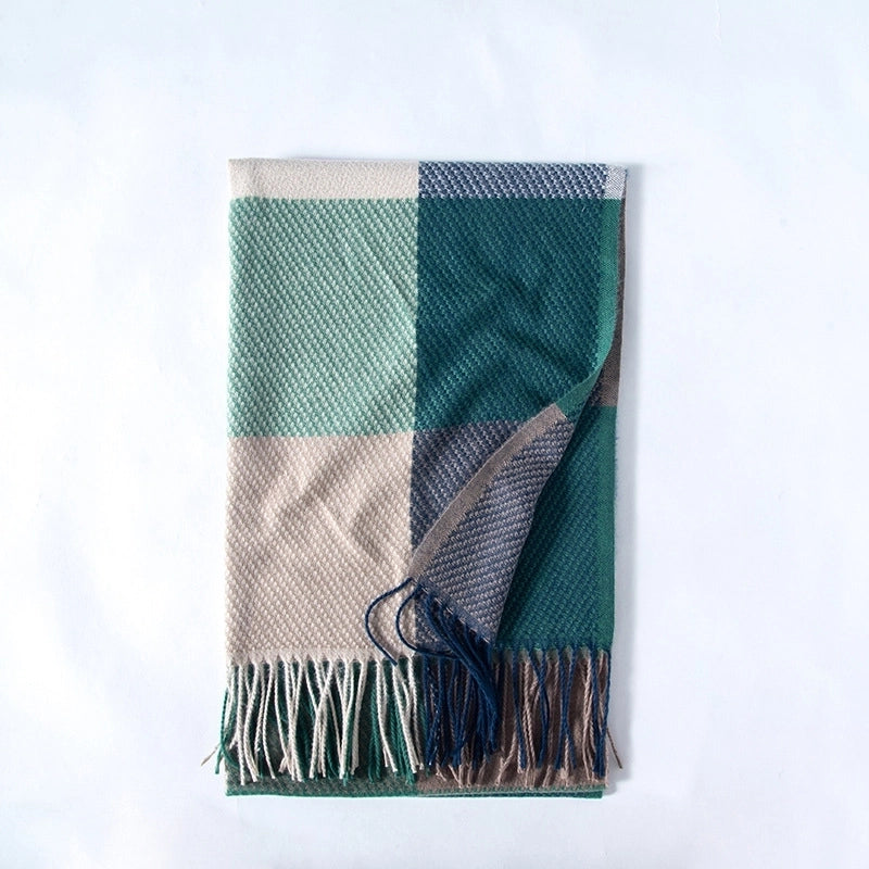 Women's Retro Color Block Imitation Cashmere Tassel Scarf
