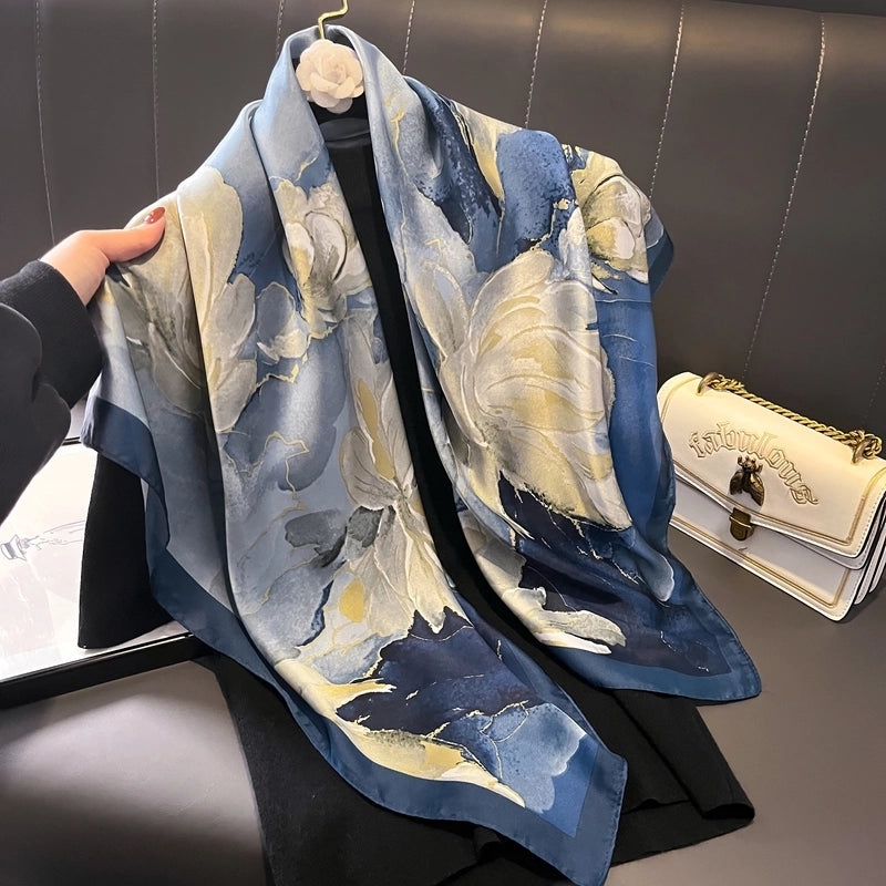 Women's Casual Plant Satin Printing Silk Scarf