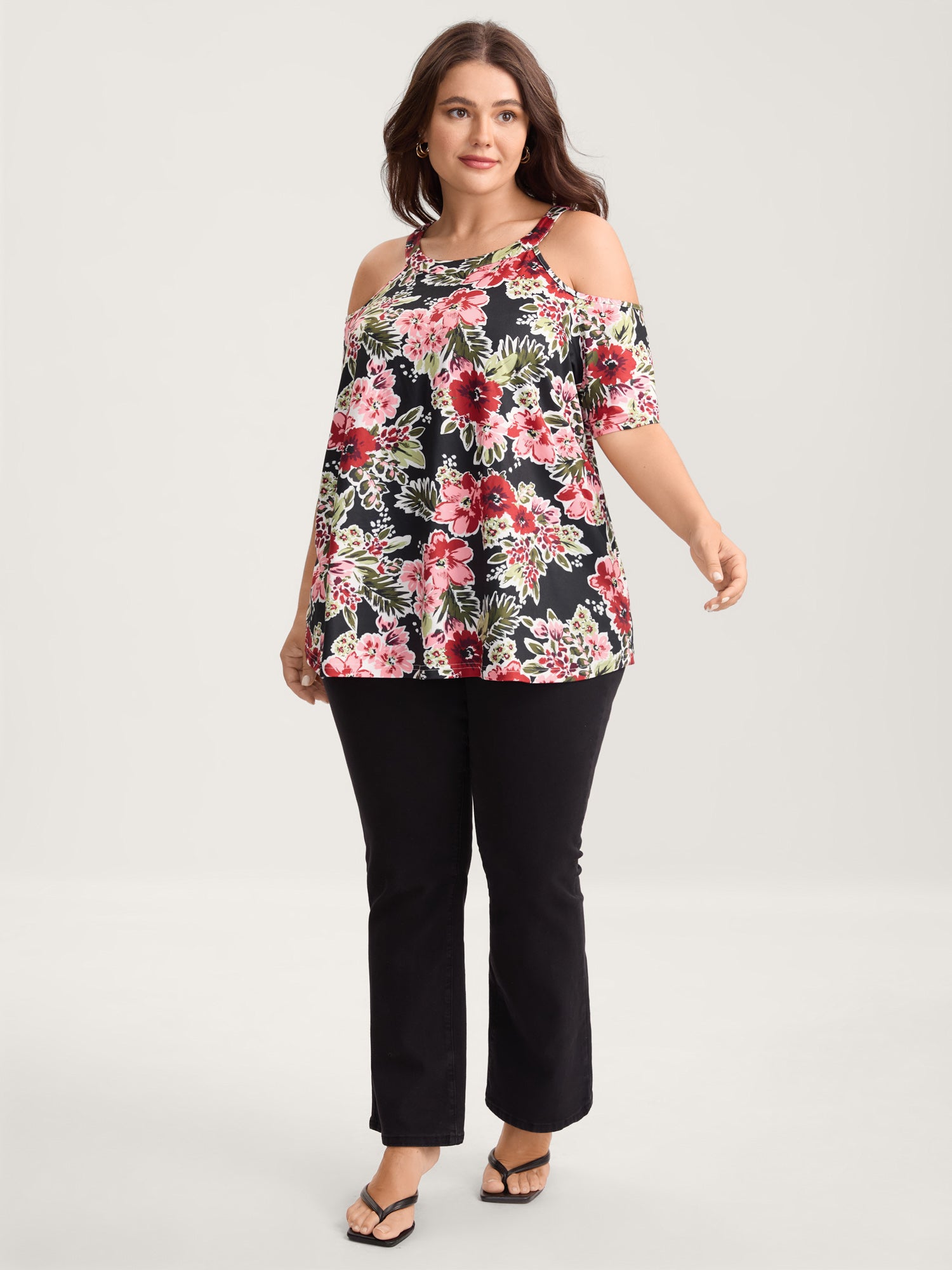 Large Floral Print Off-Shoulder Top