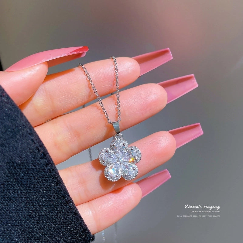 Fashion Geometric Titanium Steel Copper Plating Artificial Diamond Necklace