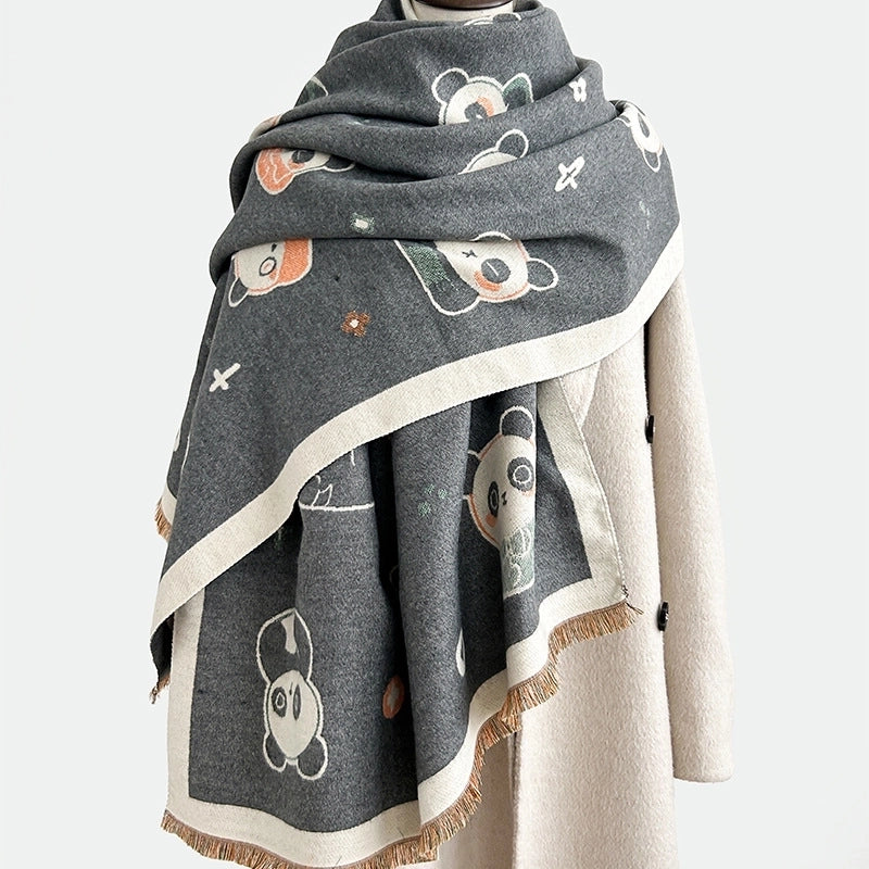 Women's Cute Panda Imitation Cashmere Polyester Scarf