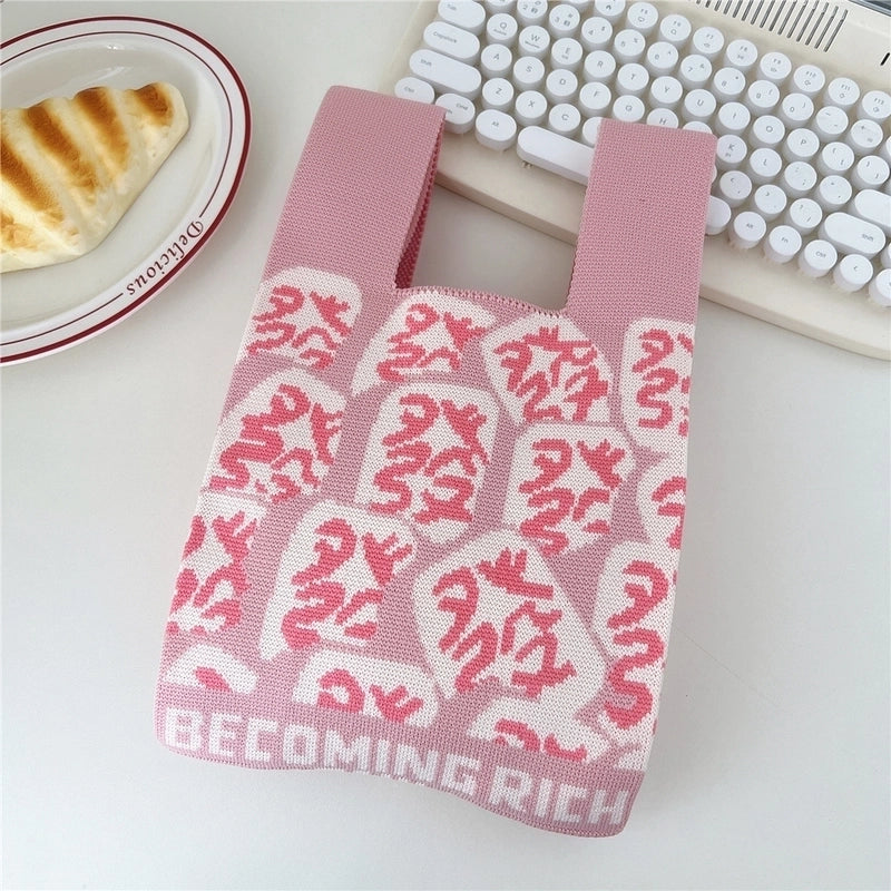 Women's Small Knit Flower Butterfly Vintage Style Open Shopping Bags
