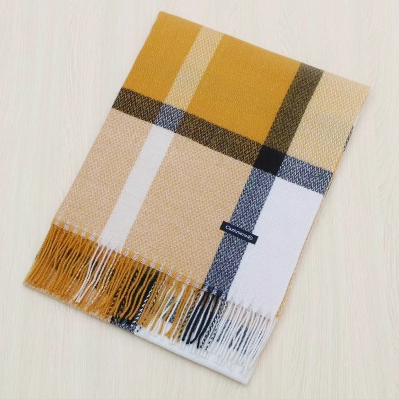Autumn And Winter Warm Tassel Plaid Scarf Academic Style Color Imitation Cashmere Shawl Mid-length Scarf Tide
