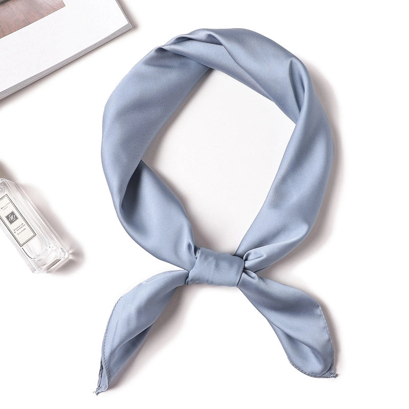 Simple Solid Color Scarf Women's Silk Small Square 70cm Basic Matching Shirt Professional Scarf Tie Hair