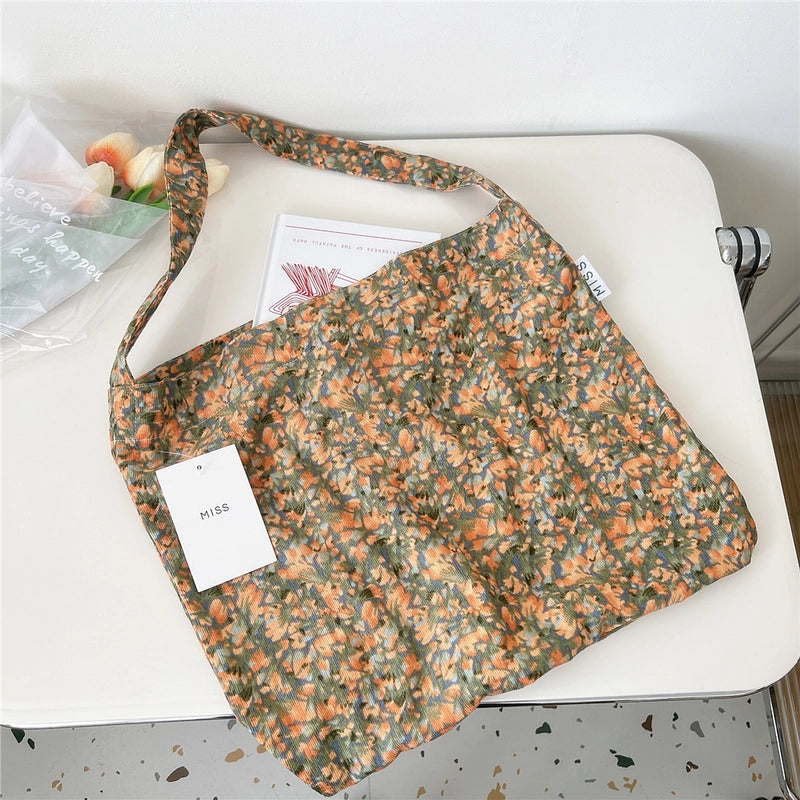 Women's Medium Canvas Flower Basic Classic Style Square Open Canvas Bag