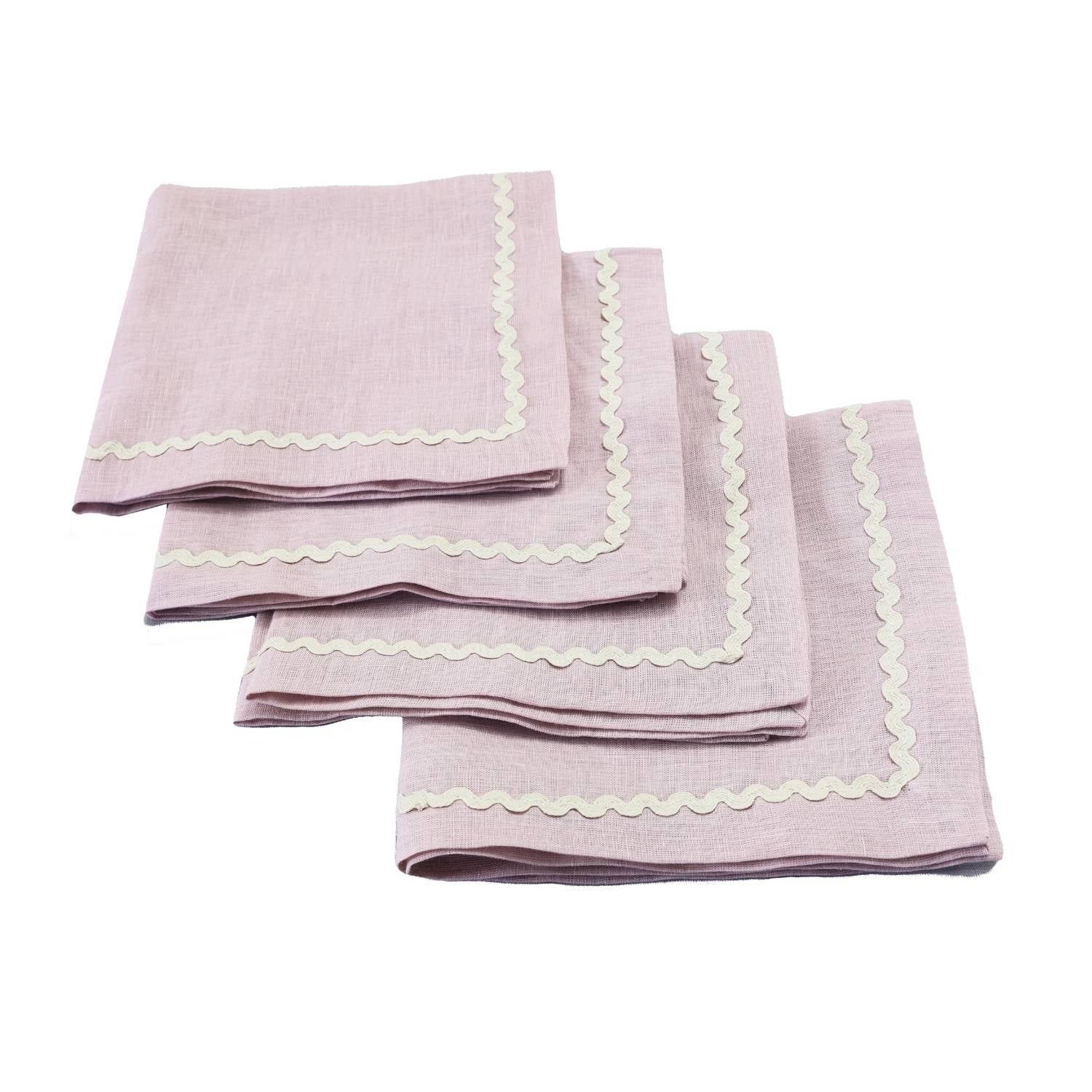 Dusty Rose Rick Rack Lace 100% Linen Napkins