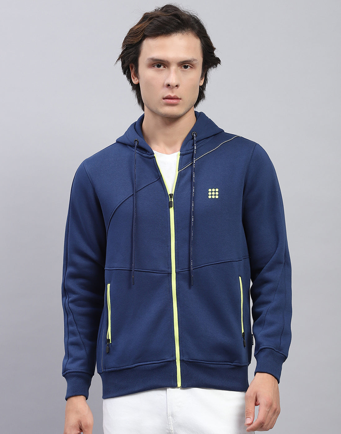 Men Navy Blue Solid Hooded Full Sleeve Sweatshirt