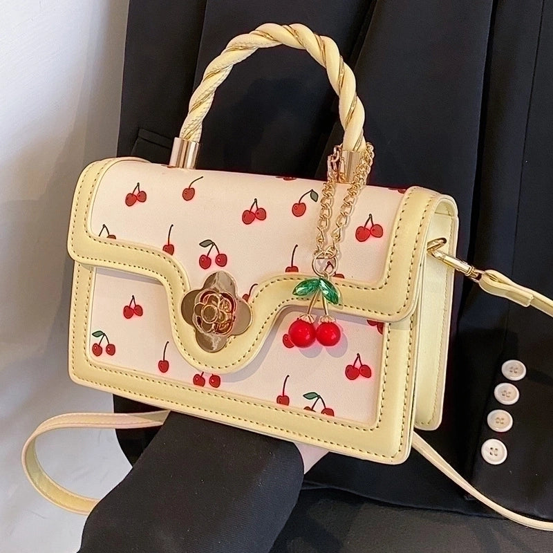 Women's Pu Leather Fruit Fashion Metal Button Square Buckle Handbag Crossbody Bag