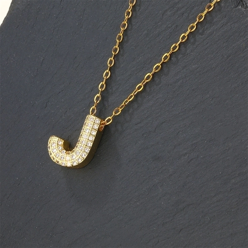 Copper 18K Gold Plated Casual Minimalist Inlay Letter Zircon Pendant Necklace