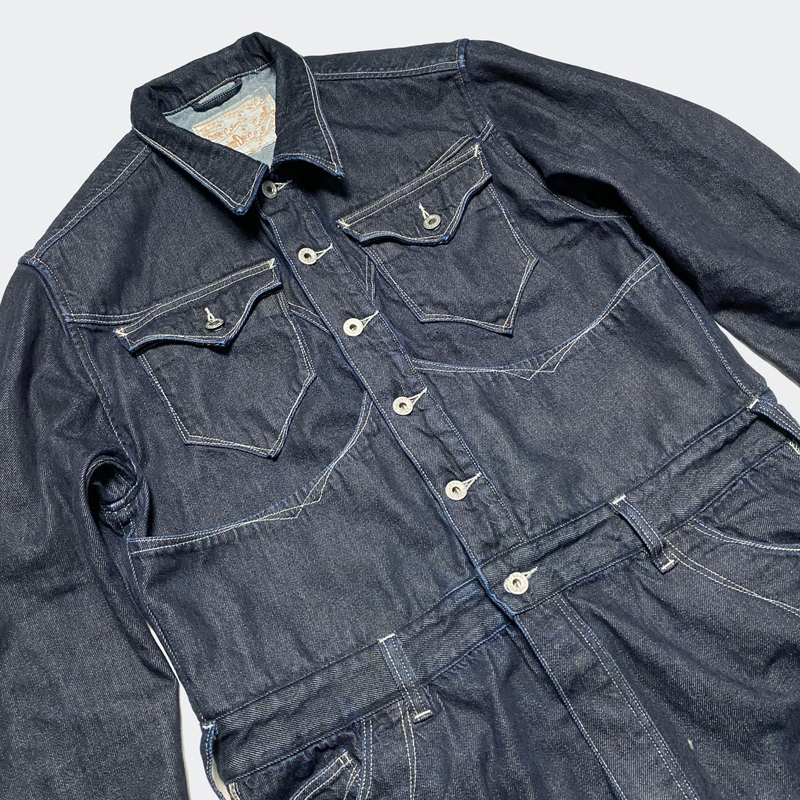 13OZ Indigo SINCE BACK IN THE DAYS Embroidered Denim 10-Pocket Jumpsuit