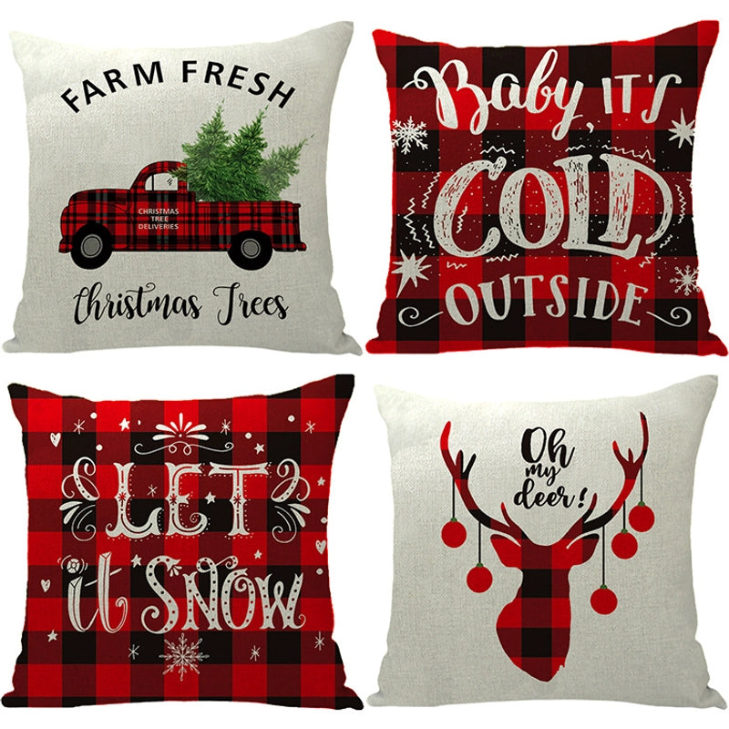 Fashion Letter Snowflake Elk Linen Pillow Cases