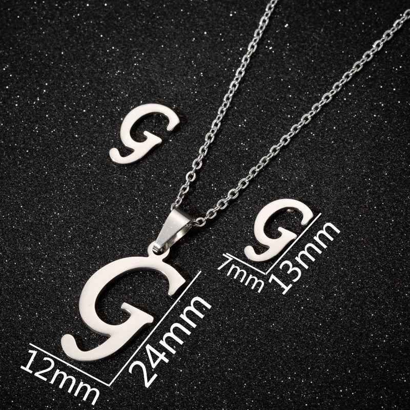 Women's Fashion Minimalist Letter Stainless Steel Pendant Necklace Ear Studs Plating Jewelry Sets
