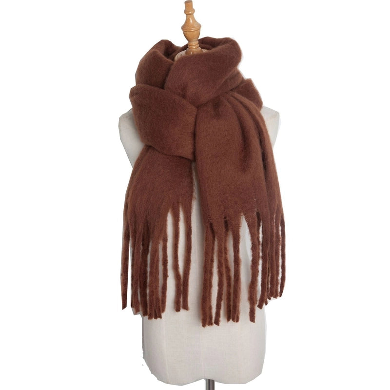 Autumn And Winter New Women's Shawl Long Tassel Thick Grass Green Thick Solid Color Scarf Multi-color Optional