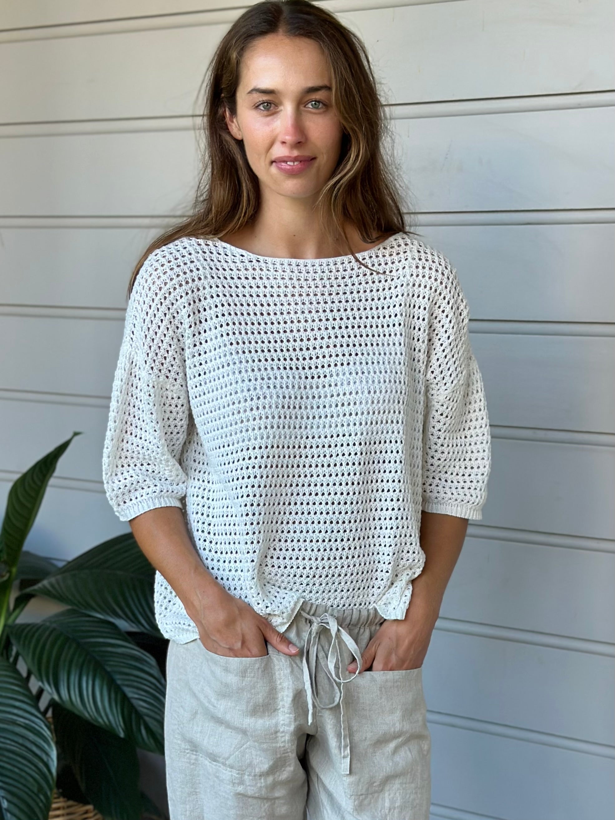 alex top - white cotton pointelle