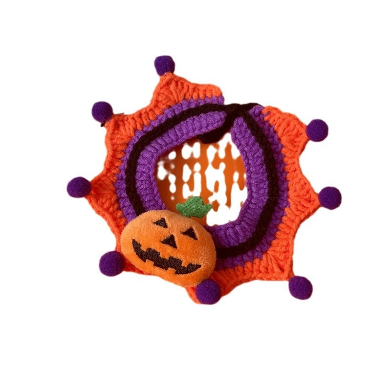 Hot Halloween Pet Wool Collar Dogs And Cats Funny Knitted Hat Spider Pumpkin Scarf