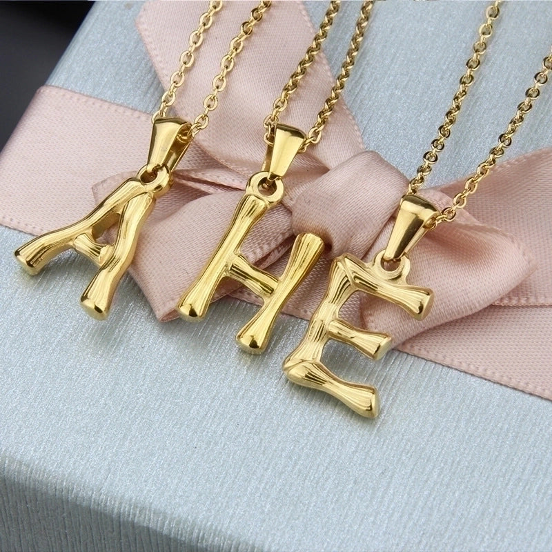 Platform New Stainless Steel Antique Slub-shaped 26 Letter Necklace Hot Gold English Titanium Steel Pendant