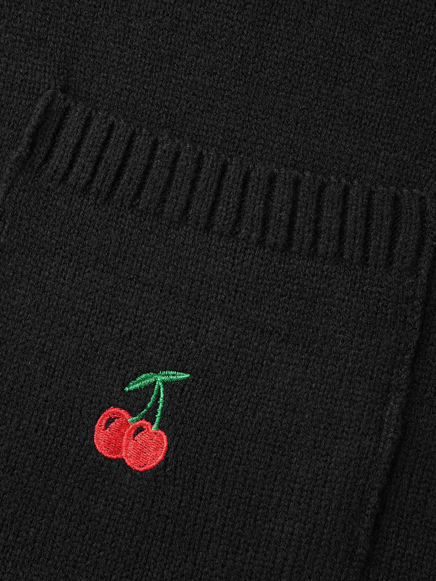 Textured Cherry Embroidery Pocket Pullover