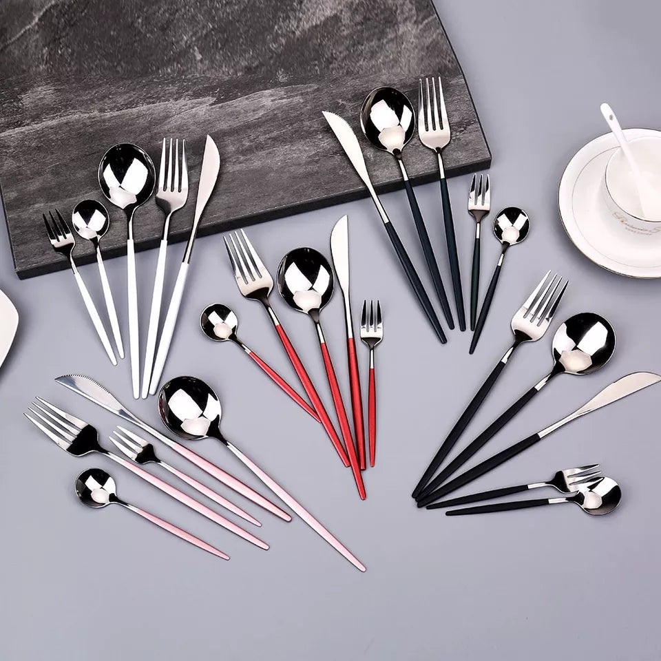 Silver (4404) 24 PCs Premium Steel Cutlery Set