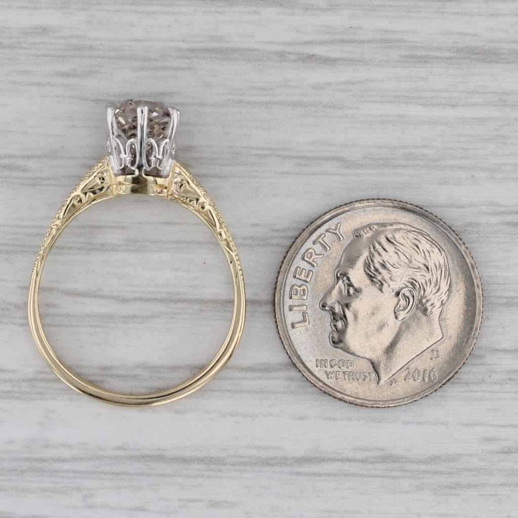 Antique 1.08ct Old Mine Cut Solitaire Engagement Ring 14k White Yellow Gold Sz 6