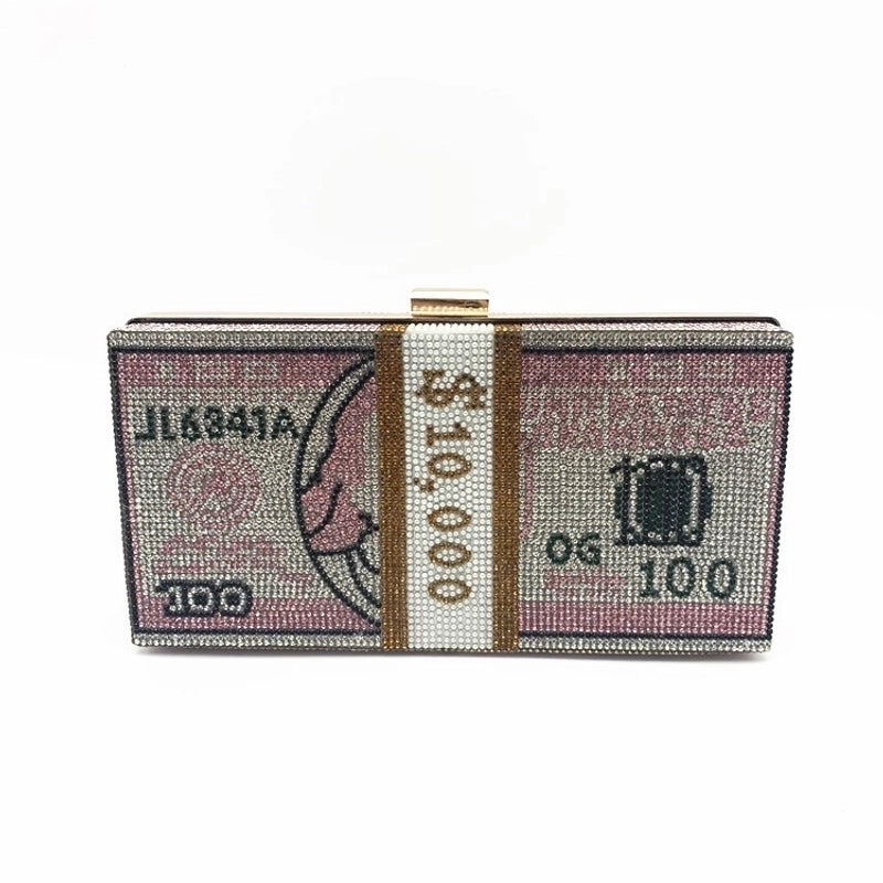 Red Purple Green Pu Leather Dollar Rhinestone Square Evening Bags