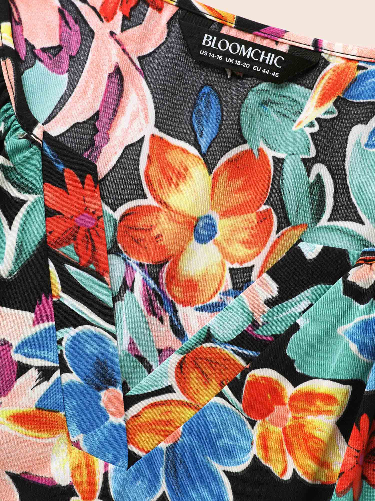 Colored Floral Notched Elastic Waist Midi Dress