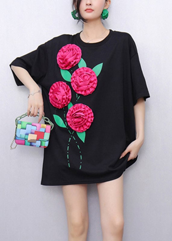 Original Design Black Floral T Shirts Summer