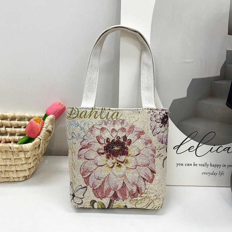Women's Small Spring&Summer Canvas Printing Cute Open Handbag