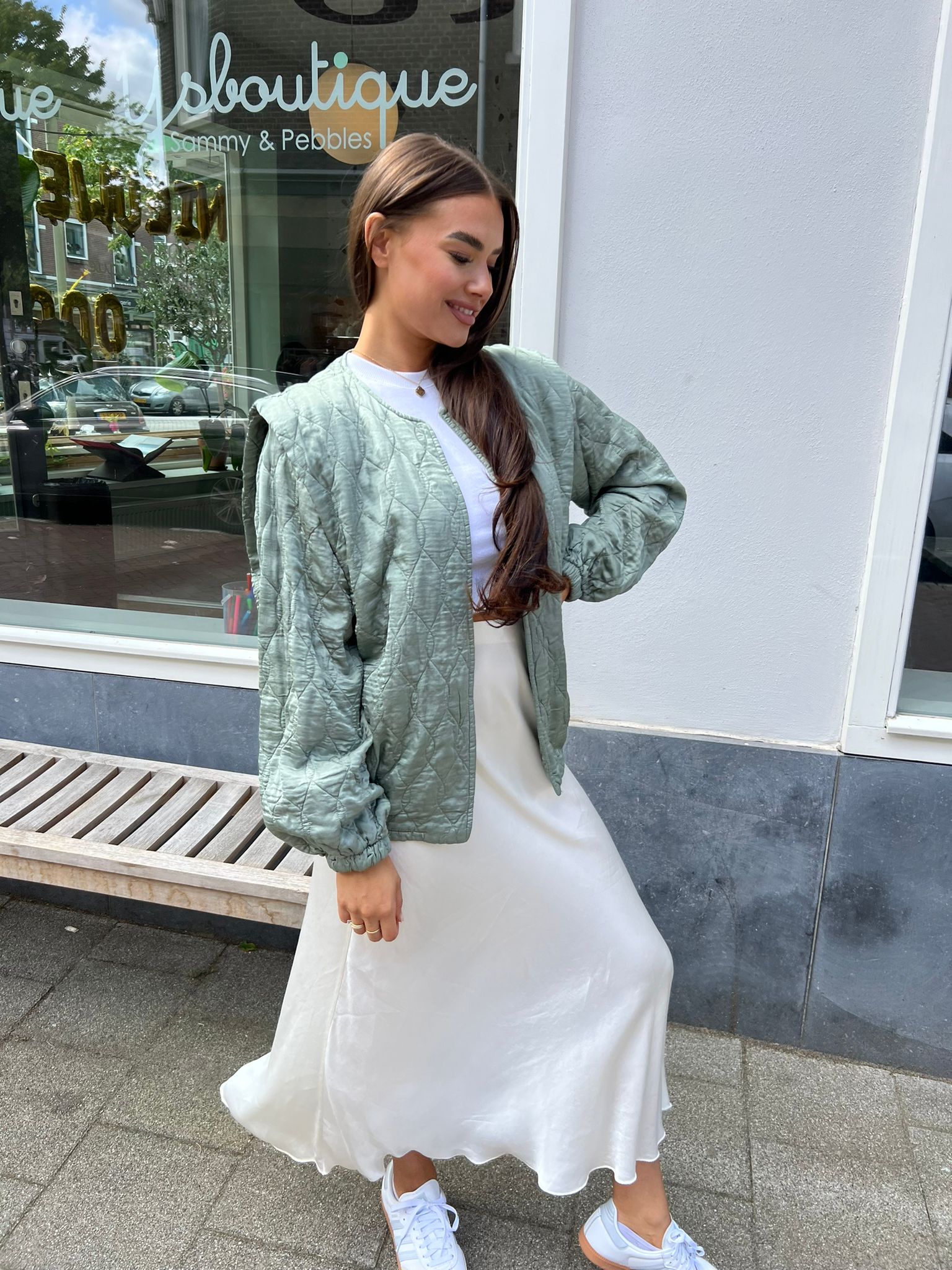 Mara jacket thin cap sleeve off army green