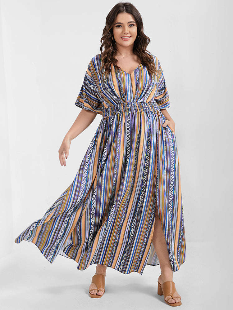 Bandana Split Dolman Sleeve Pocket Maxi Dress