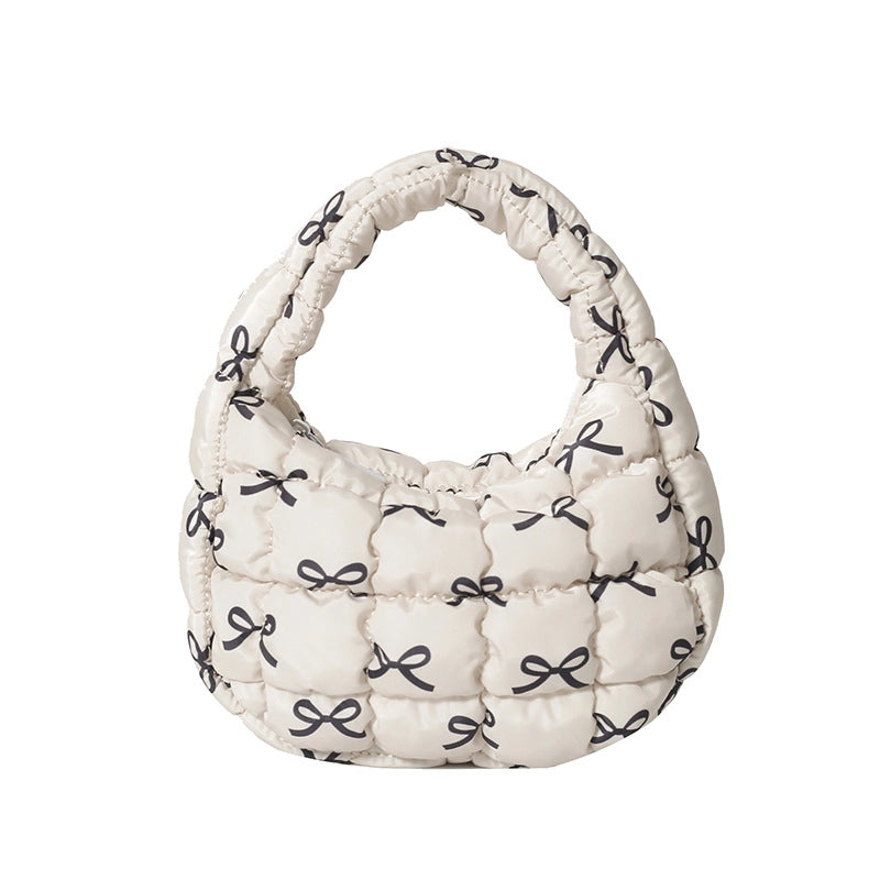 Women's Nylon Printing Bow Knot Classic Style Cloud Shape Zipper Cloud Shape Bag Handbag