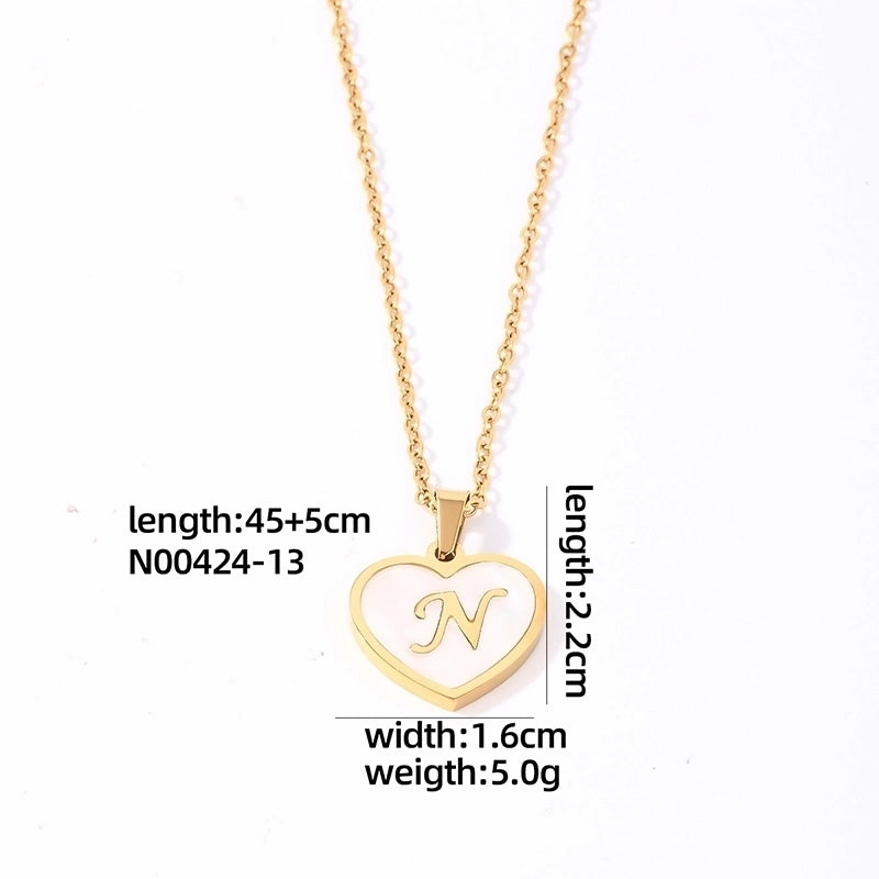 304 Stainless Steel Casual Minimalist Plating Inlay Letter Heart Shape Shell Pendant Necklace