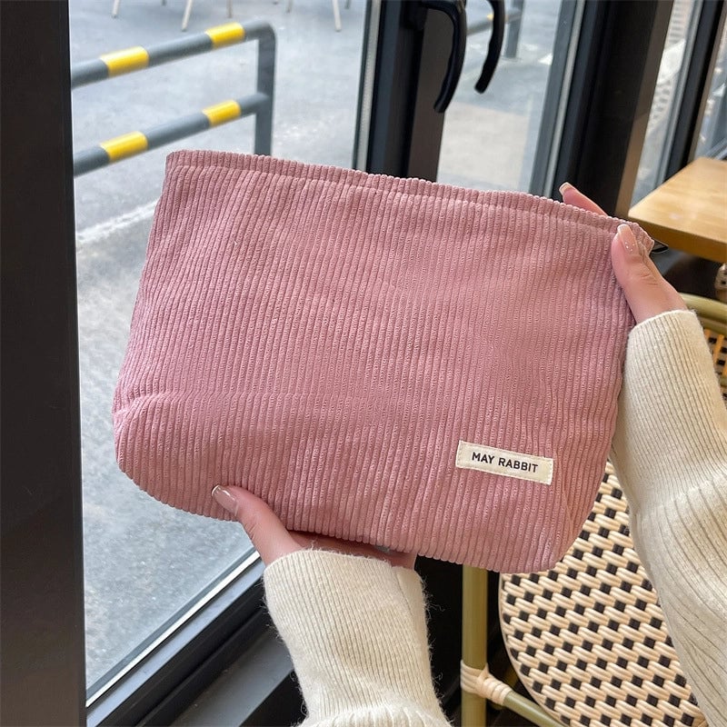 Women's Corduroy Letter Solid Color Basic Square Zipper Cosmetic Bag Clutch Bag